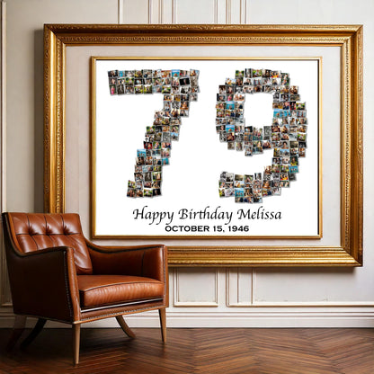 Custom 79th Birthday Gift - Number Photo Collage