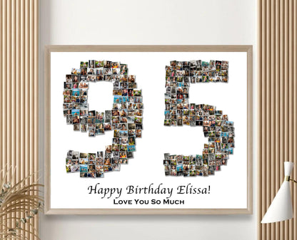 Custom 95th Birthday Gift - Number Photo Collage