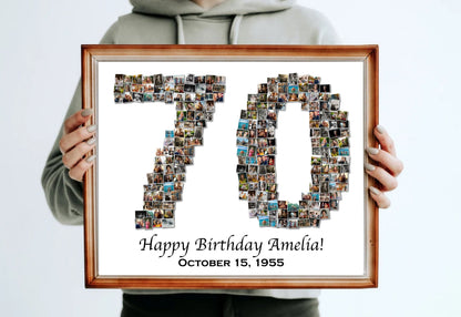 Custom 70th Birthday Gift - Number Photo Collage