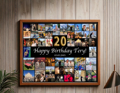 Editable 20th Birthday Photo Collage Canva Template PC0161