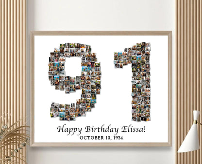 Custom 91st Birthday Gift - Number Photo Collage
