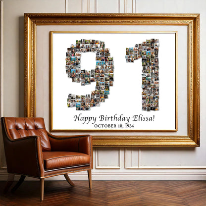 Custom 91st Birthday Gift - Number Photo Collage