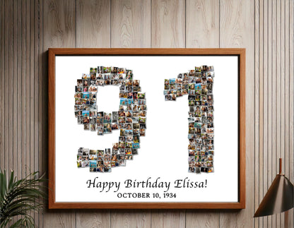 Custom 91st Birthday Gift - Number Photo Collage