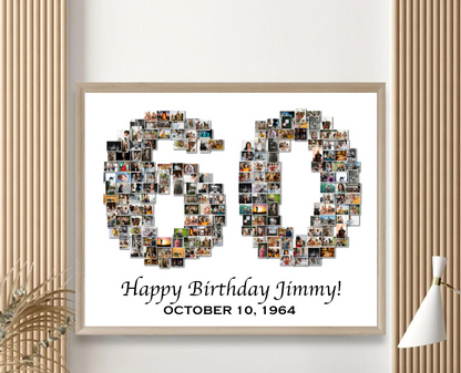 60th Birthday Photo Collage - Any Number (1-100) Photo Collage - Printable Digital File