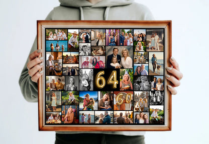 Editable 64th Birthday Photo Collage Canva Template PC0146