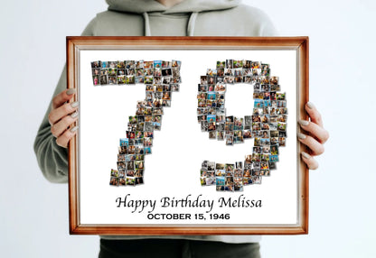 Custom 79th Birthday Gift - Number Photo Collage