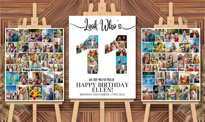 Editable 11th Birthday Photo Collage & Number Poster Template Bundle for Canva PC0364