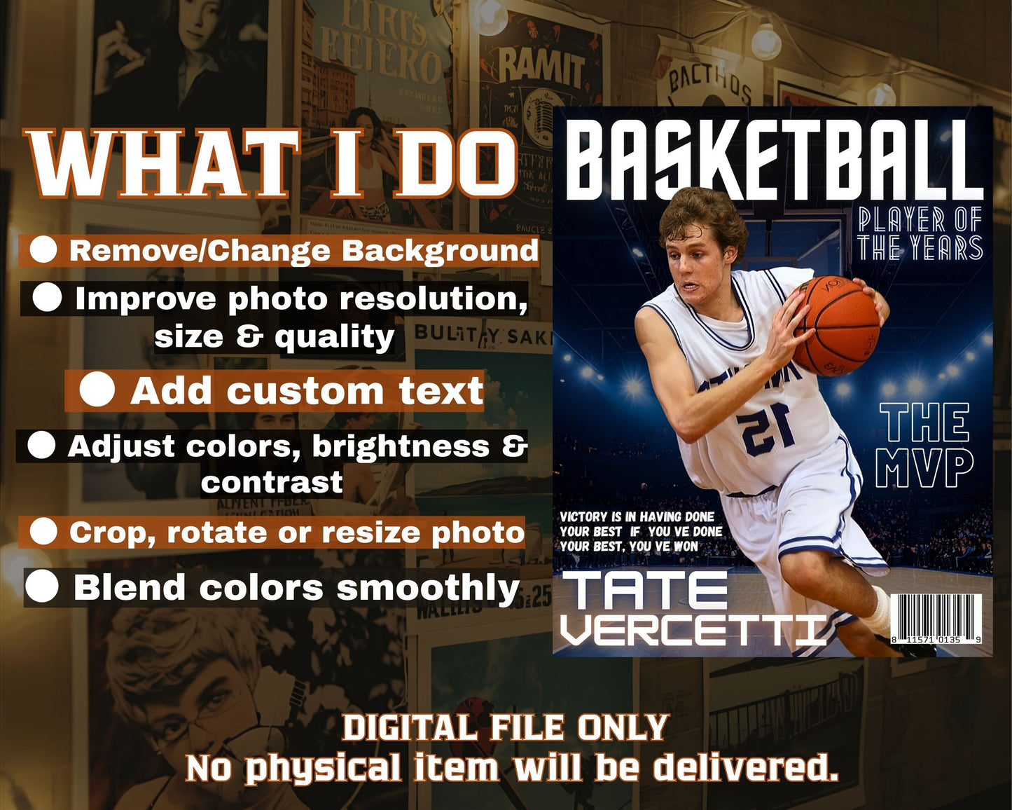 Personalized Basketball Magazine Cover — Custom Sports Poster | Basketball Player Gift