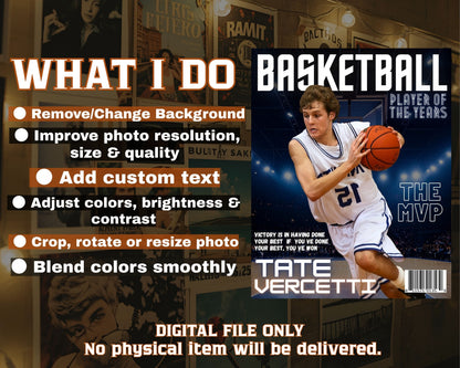 Personalized Basketball Magazine Cover — Custom Sports Poster | Basketball Player Gift
