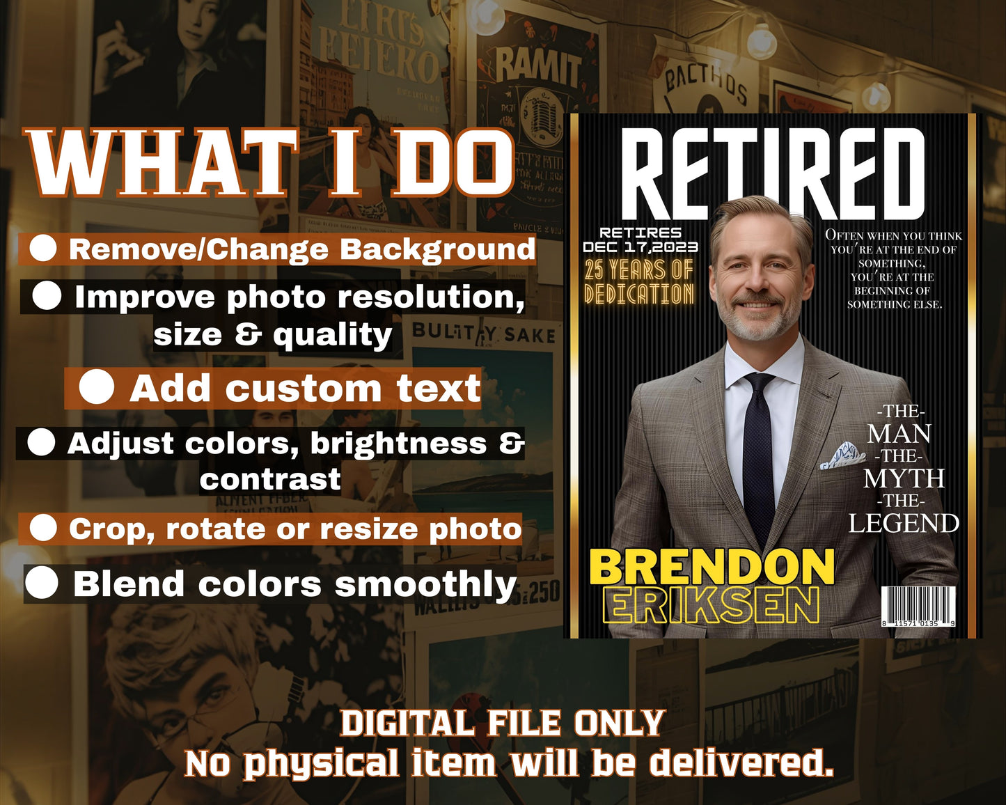 Personalized Retirement Magazine Cover — Custom Digital Poster, Funny & Unique Retirement Gift