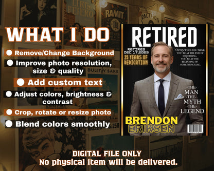 Personalized Retirement Magazine Cover — Custom Digital Poster, Funny & Unique Retirement Gift
