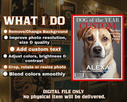 Custom Dog Magazine Cover, Personalized Dog of the Year, Pet Portrait Printable, Funny Pet Gift