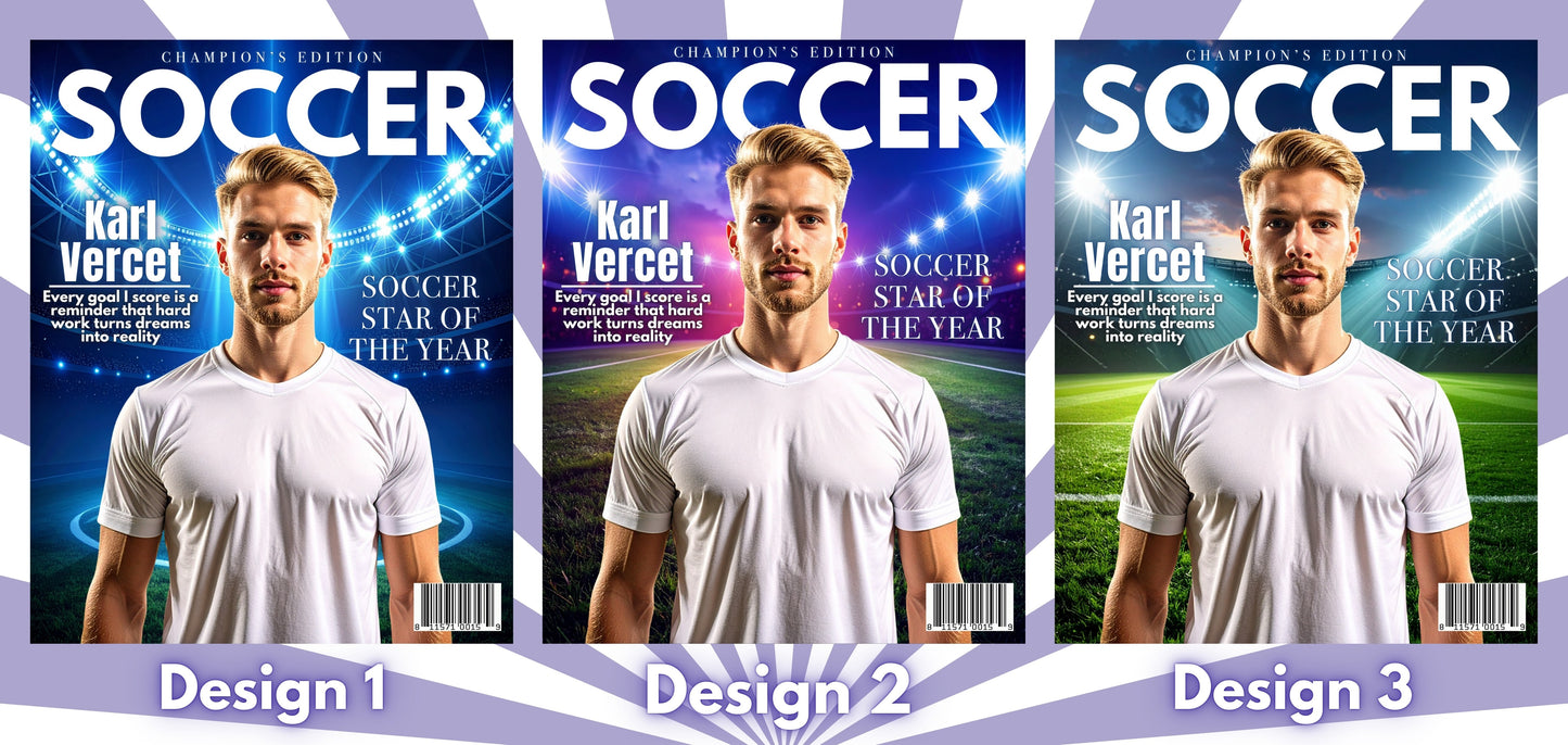 Personalized Soccer Magazine Cover | Custom Sports Poster with Photo & Name | Gift for Athletes, Fans | Soccer Player Gift, Printable
