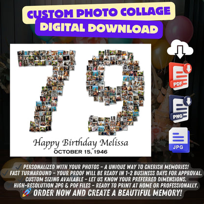 Custom 79th Birthday Gift - Number Photo Collage