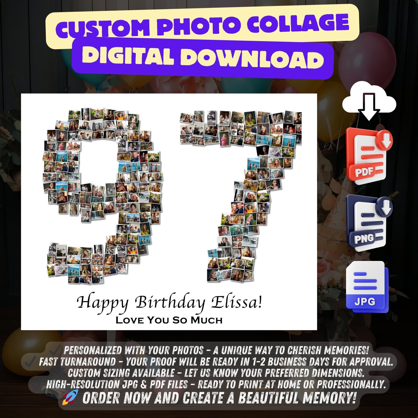 Custom 97th Birthday Gift - Number Photo Collage