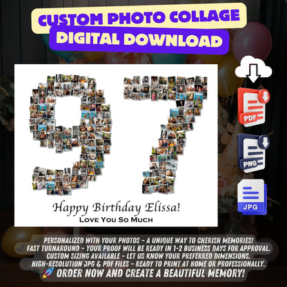 Custom 97th Birthday Gift - Number Photo Collage