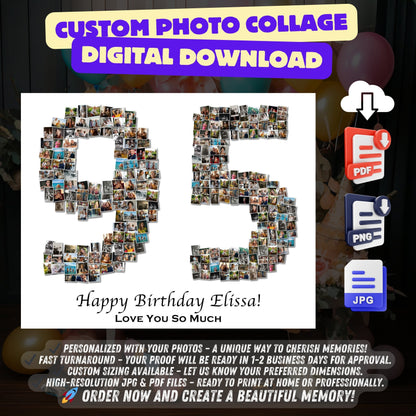 Custom 95th Birthday Gift - Number Photo Collage