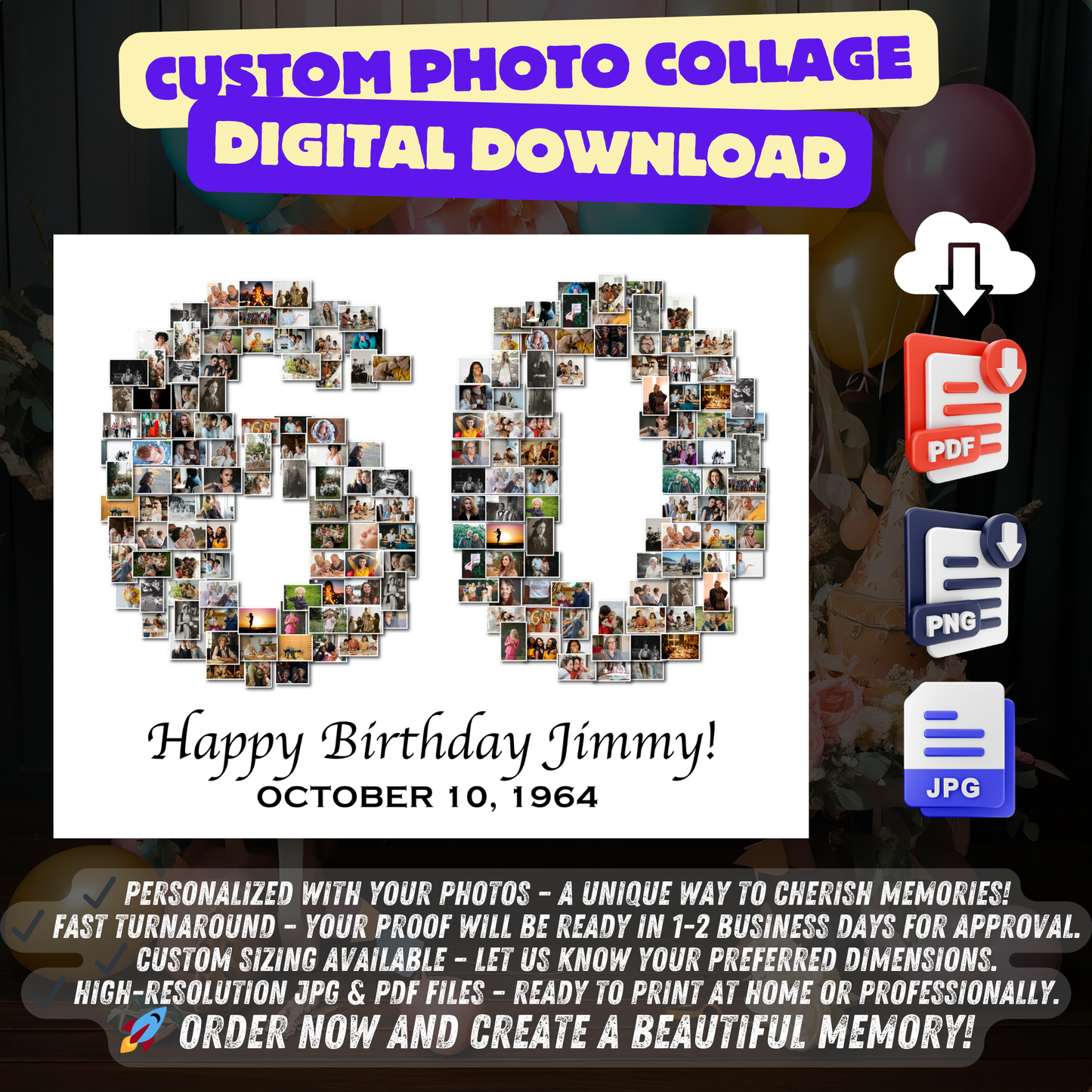 60th Birthday Photo Collage - Any Number (1-100) Photo Collage - Printable Digital File