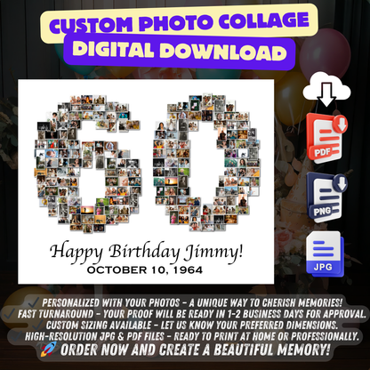 60th Birthday Photo Collage - Any Number (1-100) Photo Collage - Printable Digital File