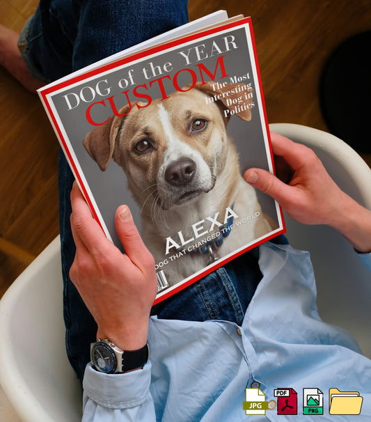 Custom Dog Magazine Cover, Personalized Dog of the Year, Pet Portrait Printable, Funny Pet Gift