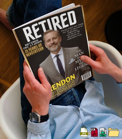 Personalized Retirement Magazine Cover — Custom Digital Poster, Funny & Unique Retirement Gift