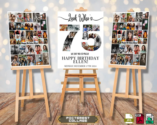 SET 75th Birthday Photo Collage - Canva Editable Template - PC0267