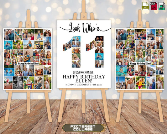 SET 11st Birthday Photo Collage - Canva Editable Template PC0364